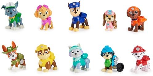 PAW PATROL – Action Pups Geschenkset mit 10 Hundefiguren zum Sammeln, alle Hauptcharaktere in Uniform mit Werkzeug, für Kinder ab 3 Jahren.