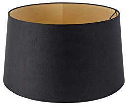 Qazqa Modern Lampenschirm - Rond Schuin Katoen - Schwarz Gold, Rund, supports-e27, diameter 40 centimeter