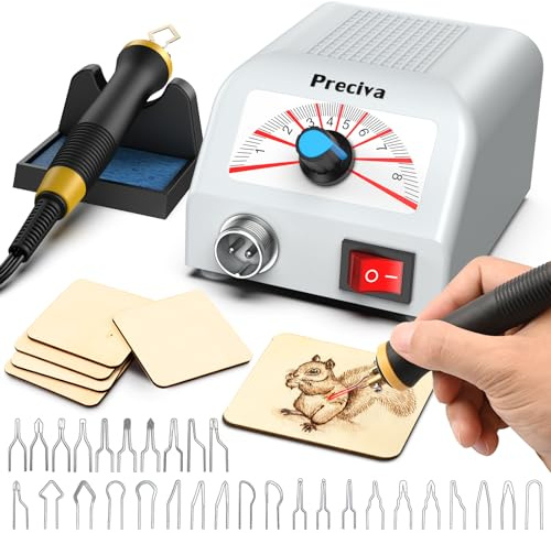 Brandmalstation, Preciva Brandmalerei Set Bastelset Lötstation Lötkolben Set Brennkolben 25W mit 30tlg Lötspitzen, einstellbare Temperatur 200℃ - 800 ℃ Holzbrennstation, Brandmalkolben für Holz, Leder