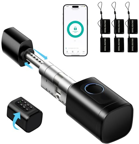 Türschloss Fingerabdruck, Fingerabdruck Schloss, Verstellbare Länge elektronisches türschloss, Smart Lock mit RFID-Karte, App, WLAN, Bluetooth-Entriegelung,Verlängerungszubehör,60–90 mm, schwarz