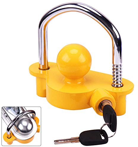 Turnart Anhängerschloss, Premium-Diebstahlsicherung, für 50mm, 2, 1-7/8 Und 2-5/16 Koppler, 2 Schlüsseln (Gelb)