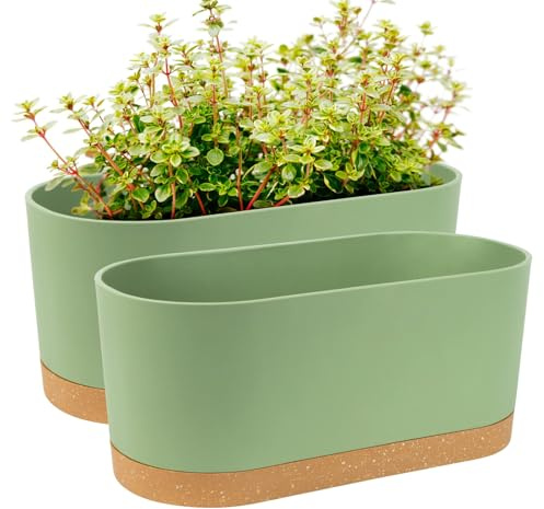 QCQHDU 2 Stück Fensterboxen, Pflanzgefäße, 40 x 17,8 cm, selbstbewässernde Töpfe mit Ablauflöchern und Tabletts moderner dekorativer Blumentopf für alle Zimmerpflanzen, Blumen, Kräuter (Grün)…