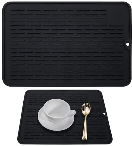 Piuluvor® Abtropfmatte Silikon 30 × 20 cm Abtropfmatte Geschirr Rutschfeste Hitzebeständige Geschirr Trockenmatte Schwarz Spülmatte Abtropfunterlage für Küche, Spüle