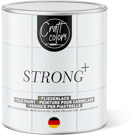 Craft Colors Fliesenlack weiß 750ml, 2IN1 Grundierung und Lackierung in einem Schritt, seidenglänzend, Fliesenfarbe Badezimmer, Fliesenfarbe Küche, Made in Germany