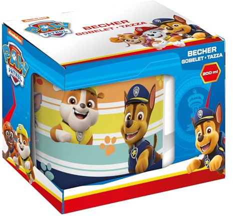 PAW Patrol Kindertasse Porzellan 200 ml mit Henkel | Kakaotasse für Frühstück, Kindergarten und Schule – spülmaschinenfest, mikrowellengeeignet, im Geschenkkarton