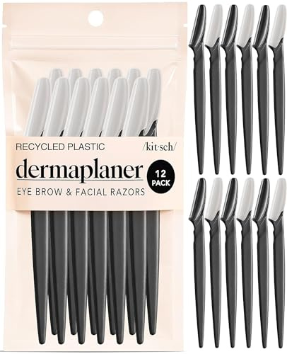 Kitsch Dermaplaning Tool – 12 Stück Rasiermesser, Gesichtsrasierer Frauen, Augenbrauenrasierer, Gesichtshaarentfernung für Frauen, Dermaplane-Rasierer für das Gesicht, Black