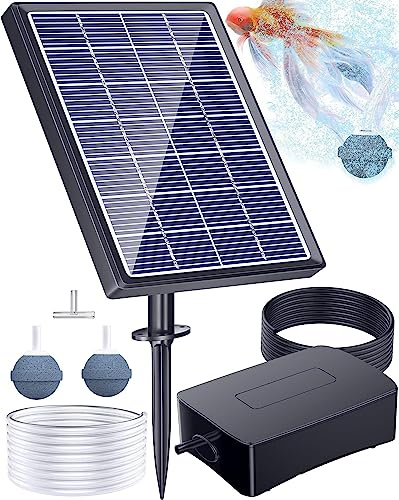 Biling 2,5W Solar Teichbelüfter Sauerstoffpumpe für Teiche bis 600 Liter | 3 Modi IPX5 leiser Solar Teichbelüfter mit 2200mAh Reserveakku für Außen Gartenteich Aquarium Winterfest, Tag & Nacht Betrieb