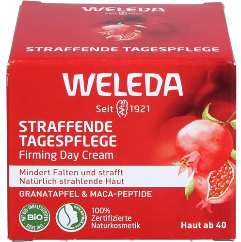 WELEDA Bio Straffende Tagespflege - Naturkosmetik Natural Anti Aging Gesichtscreme mit Granatapfelsamenöl & Maca-Peptiden. Feuchtigkeitscreme mindert Falten & erhöht Elastizität / Spannkraft (1x 40ml)