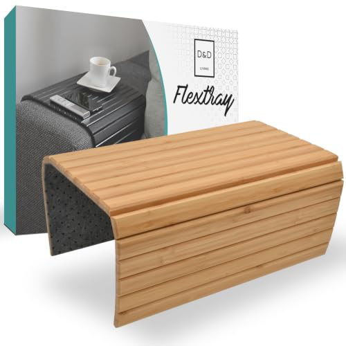 D&D Living Sofatablett - Couch Ablage flexibel für Armlehne aus natürlichem Holz | Tablett für Sofa, Bambus Natur (45 x 32 cm)