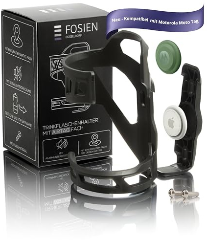 FOSIEN® Silent Track Cage - AirTag Fahrrad Getränkehalter seitlich mit stummer AirTag Integration. Flaschenhalter Fahrrad - (Schwarz Standard)
