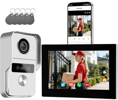 Honmidatek Video Türklingel mit Kamera, 2-Draht, Türsprechanlage mit 7 Farb-Touchscreen, Entsperren und Zwei-Wege-Audio, Gegensprechanlage mit Türöffner, Personenerkennung