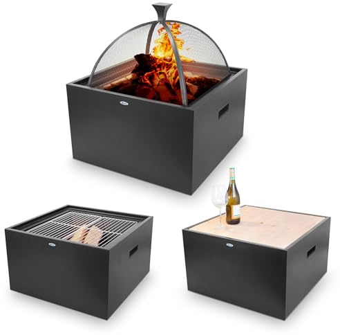 HEAT Outdoor Living Feuerkorb 3 in 1 - Feuerschalen Für Den Garten - Feuertonne Aus Stabilem Stahl Outdoor - Feuerstelle für Entspannte Abende - 61x61x67cm Schwarz