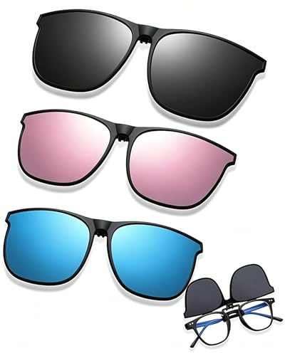 TownTop 3 Stück Sonnenbrillen Aufsatz Brille zum Aufstecken, UV400, polarisiert, Blendfrei, Perfekt für Outdoor, Sonnenbrille Zum Aufstecken für Brillenträger, vielseitig und stilvoll