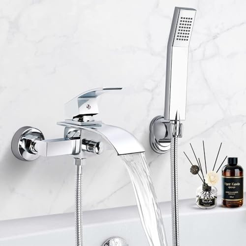 Hausharbor Badewannenarmatur mit Brause, Wannenarmatur Chrom | Mischbatterie Badewanne mit Druckschalter,Armatur Badewanne H59 Messing,Armatur Badewanne Dusche mit Handbrausehalter(Square)