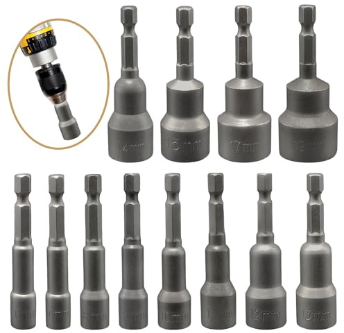 Xpieoyrm 12-teiliges Steckschlüssel-Set, magnetisch, Sechskant-Stecknüsse, 6/7/8/9/10/11/12/13/14/15/17/19, Adapter für Sechskant-Stecknüsse, Steckschlüsseleinsätze für Schlagschrauber, für