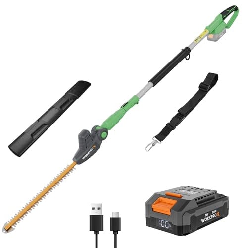WORKPRO X Serie Akku Teleskop-Heckenschere 20V mit 2,0Ah Batteie | 2,8m Heckenschere Schnittlänge 45cm, Ø18mm, Heckentrimmer mit Teleskopstange, Typ-C Ladekabel, Hohen Hecken & Sträucher