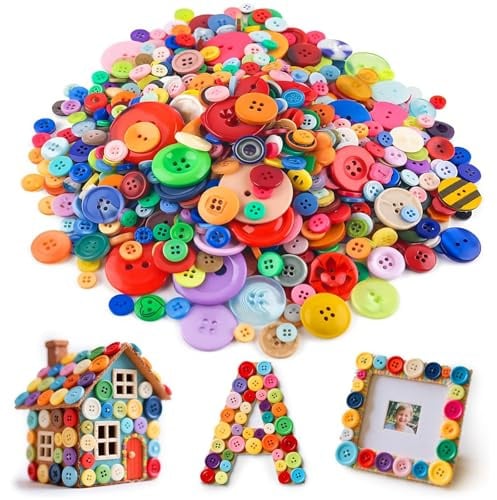 VGOODALL Bunte Knöpfe, 1000 Stück 500g, Top DIY-Material, Ideal für Kleidungsdekoration, Bastelprojekte & Kinderbasteln