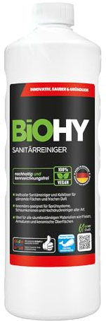 BiOHY Profi Sanitärreiniger Konzentrat (1l) - Bio-Kalklöser für Badezimmer & WC, Erdbeerduft, entfernt Kalk & Verschmutzungen effizient