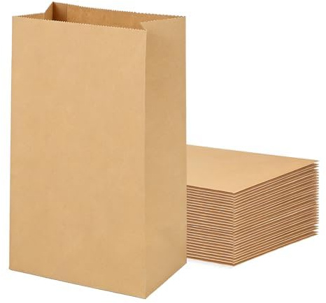 Weifeng 50 Stück Papiertüten 20x12,5x30cm Papiertüten Braun kraftpapier | Tüten für Geburtstag Kommunion hochzeit Geburtstagsparty Hochzeit Candy bar (70 g/m2)