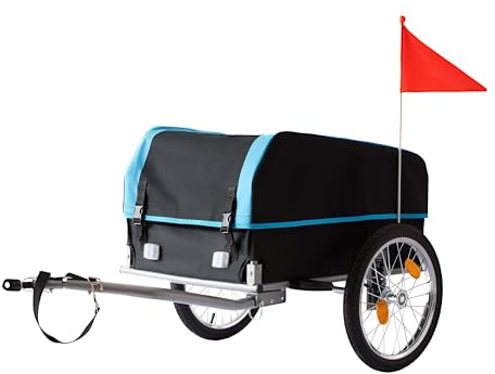 Relaxdays Fahrradanhänger Lastenanhänger, klappbar, 120 L, Regenschutz & Fahne, HBT: 59x124x69 cm, Fahrradwagen, Farbe