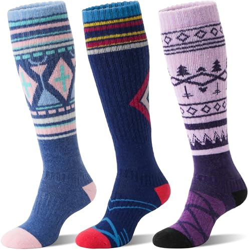 Merino Wollsocken Skisocken Warme Dicke Thermosocken Thermo Wintersocken für Herren Damen Winter Ski Socken 3 Paare