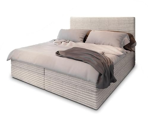 Masseno Boxspringbett PISA 160x200 cm Komplett-Set mit Matratze und Topper, Polsterbett mit Zwei Bettkästen -Creme, TILIA 03