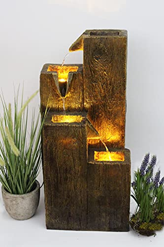 Gartenbrunnen BK823 in Holzoptik Springbrunnen Terrassenbrunnen Zimmerbrunnen mit Beleuchtung Warm Weiß