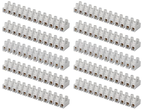 EMOS 10er Pack Anschlussklemme für 2,5 mm² - 10 mm² Draht, 10x Riegel mit 12 Stück, 450 V~/57 A, weiß, Lüsterklemme mit Schraubbefestigung, einfach abtrennbar, beidseitig frei