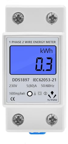 Einphasiger Energiezähler, LCD-Bildschirm Elektrischer Energiezähler, 2P 5(80) A Zähler für Hutschienenmontage, 220/230V, 50/60Hz