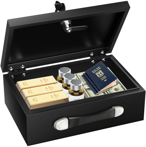 18L Tragbarer Safe Tresor für Zuhause A4 Dokumente mit Schlüssel und Griff | Mechanisches Schlüsselschloss, Kleiner Möbeltresor für Bargeld, Schmuck, Medikamente, Dokumentenbox Feuerfest für Büro Reisen