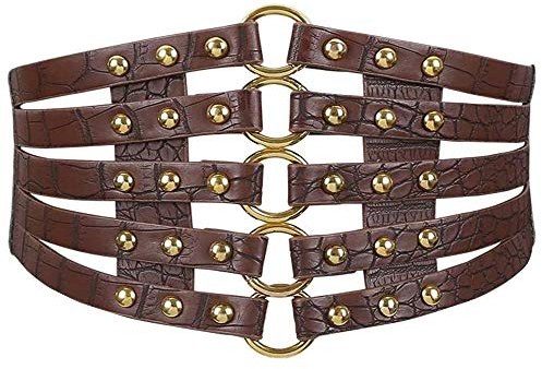 MEGAUK Damen Leder Gürtel Breit Nieten Elastischer Taillen Vintage Hüftgürtel Bindegürtel Lolita Korsett Mit Ring Schnalle Design