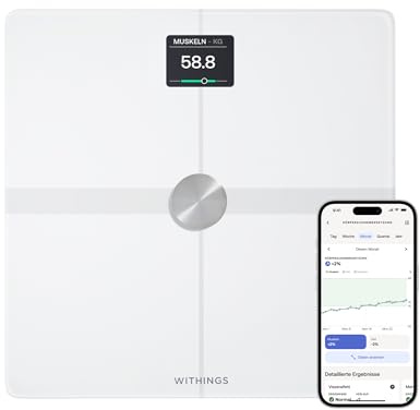 WITHINGS Body Smart — WLAN Digitale Personenwaage / Körperfettwaage für erweiterte Körperzusammensetzung inkl. Muskelmasse, Wasseranteil, Knochendichte
