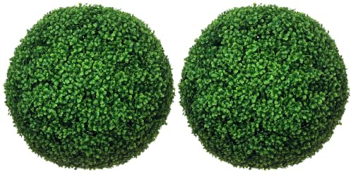 HOMCOM 2er-Set Künstliche Buchsbaumkugel UV-beständig im Topf Ø50 cm | Kunstpflanze, Plastik Künstliche Pflanzen, Fake Plant Wie Echt, für Wohnzimmer Schlafzimmer Büro Garten Deko Geschenk