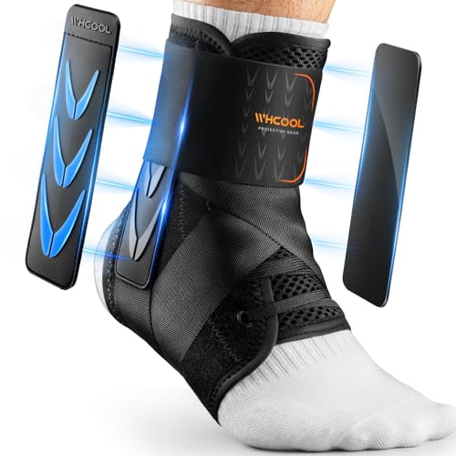 WHCOOL Knöchelbandage für verstauchte Knöchel, Klettverschluss, atmungsaktiv, mit 2 Stützpads, Stabilisator für Damen und Herren, Verhütung fußbandage, Sport (BK-schwarz, M)