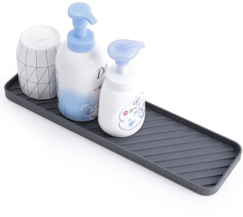 Toski Silikontablett, 40cm Spülbecken Organizer Kosmetiktablett | Küchen Badezimmer Organizer Abtropfmatte Silikon Waschbecken Organizer Silikon Schwammhalter