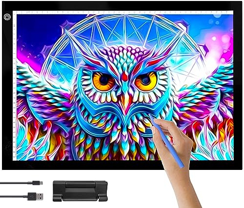 Crafts&Co® Leuchttisch A3 | Dimmbarer Leuchtplatte| Lightpad, Diamond Painting Zubehör | Zeichenplatte mit USB | Lightpad 470x345 mm | Zeichenbrett, Leuchtkasten, Leuchttafel, LED Drawing Pad