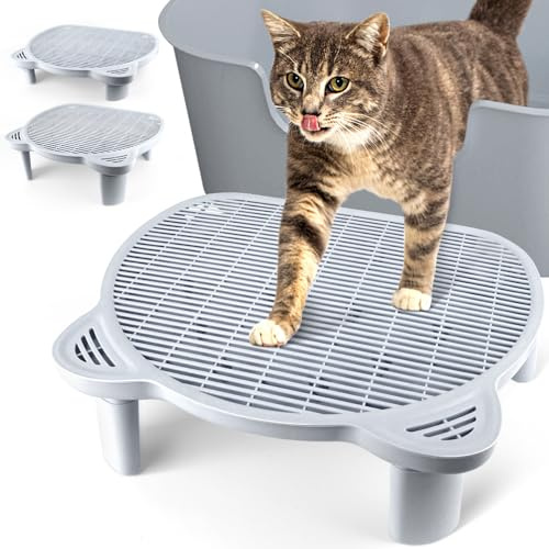 Bartuke Verstellbare Katzen Rampe für Katzentoilette, Erhöhte Katzentoilette Stufe, Doppelte Katzenstreufalle mit Filter Funktion, Katzenstufen, Geeignet für Kleine und Ältere Katzen (Grau)