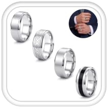 LOLIAS 4 Stück Edelstahl Herren Ringe Silber matt poliert Band Ringe Flaschenöffner Ringe Ehering Verlobungsringe Vintage Ring für Männer Damen 70