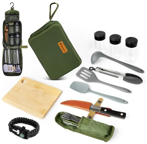 E EASTSTORM Camping Küchenhelfer Set mit Wasserdichter Tasche – kompaktes und Leichtes Kochgeschirr für Camping, Outdoor, Wandern und Bergsteigen – Ideales Set für Rucksäcke