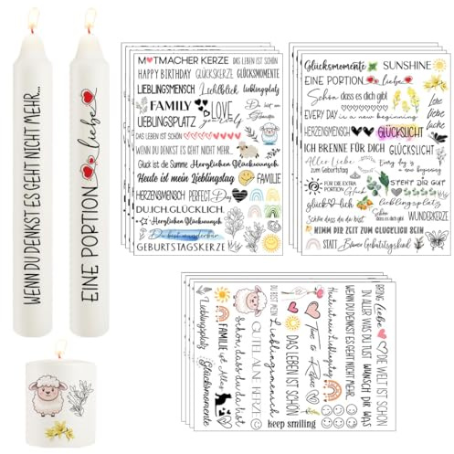 Yezirzax 12 PCS Kerzentattoos (400+ Muster) Wassertransferdruck Sticker |Wasserschiebefolie|Kerzenfolie | Kerzensticker Dekorieren | DIY Geschenk Kerzendekoration, Kerzentattoos Dekorieren(Entspannen)