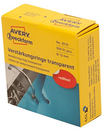 AVERY Zweckform Art. 3508 Lochverstärkungsringe (Lochverstärker, selbstklebend, Ringverstärker, Ringlochverstärker, Ø 13 mm) 2500 Stück weiß (Transparent, 10er Pack)