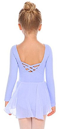 Beyove Mädchen Tanzkleid Langarm Rückenfrei Ballettkleid mit High Low Saum