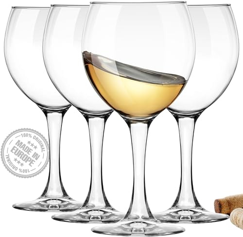 CRYSTALIA Luxury Kurze Weingläser 4er Set, 365 ml 100% BLEI FREI Weingläser Kurz, Spülmaschinenfest Weinglas mit Kurzer Stiel, Wine Glasses Wein Gläser, Perfekt für Restaurant und Zuhause Rotweinkelch