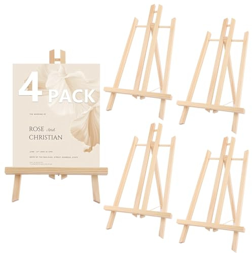 GBACHOOSE 4 Stück Staffelei Holz, Tischstaffelei 40 cm, Holzstaffelei Klein, Leinwand Ständer, Staffelei Tisch für Gemälde, Handwerk, Klappbar und Höhenverstellbar