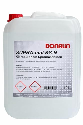Bonalin Supramat KS-N Klarspüler 10 Liter. Maschinenspülmittel. Klarspüler für alle Geschirrspülmaschinen und Dosiergeräte - Verhindert Wasserflecke und Kalkschlieren