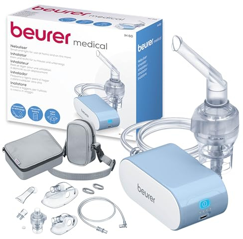 Beurer IH 60 Inhalator, leises und tragbares Inhaliergerät mit wiederaufladbarem Akku, Inhalationsgerät zur Anwendung bei Erkältung, Asthma und anderen Atemwegserkrankungen, Blau