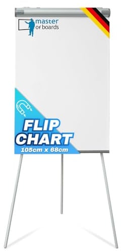MOB Flip Chart Board mit Dreibein Ständer 68x105cm | Höhenverstellbar bis 188cm, Beschreibbar, Trocken abwischbar, magnetisch | Whiteboard mit Ständer & ausziehbaren Armen | leicht zu tragen Coyote