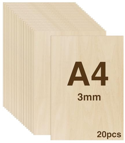 WISYOK 20pcs Sperrholz 3mm, Sperrholaplatte A4, Holz Platten, Holzplatten zum Basteln, Holzplatt für DIY Holzarbeiten, Laserbearbeitung, Brandmalerei, Modellbau, Geschenke, Deko, Gemälde -300x210*3mm