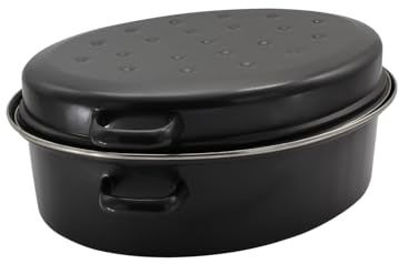 Krüger Emaille Gansbräter 42 x 32 cm oval | 10,0 L | Induktionsgeeignet | PFAS-frei | Schnitt- & kratzfest | Geschmacksneutral | Backofenfest bis 240 °C | Ideal für Gans, Pute & große Braten