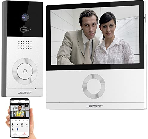 Somikon Videosprechanlage: Full-HD-Video-Türsprechanlage mit 17,8-cm-Touchscreen (7), WLAN, App (Türsprechanlage mit Kamera, Sprechanlage, IP)